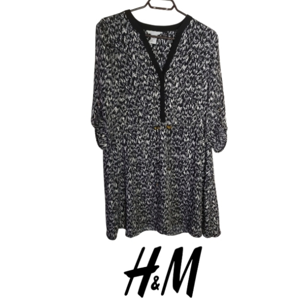 H&M Black & White Dress With Waist Tie